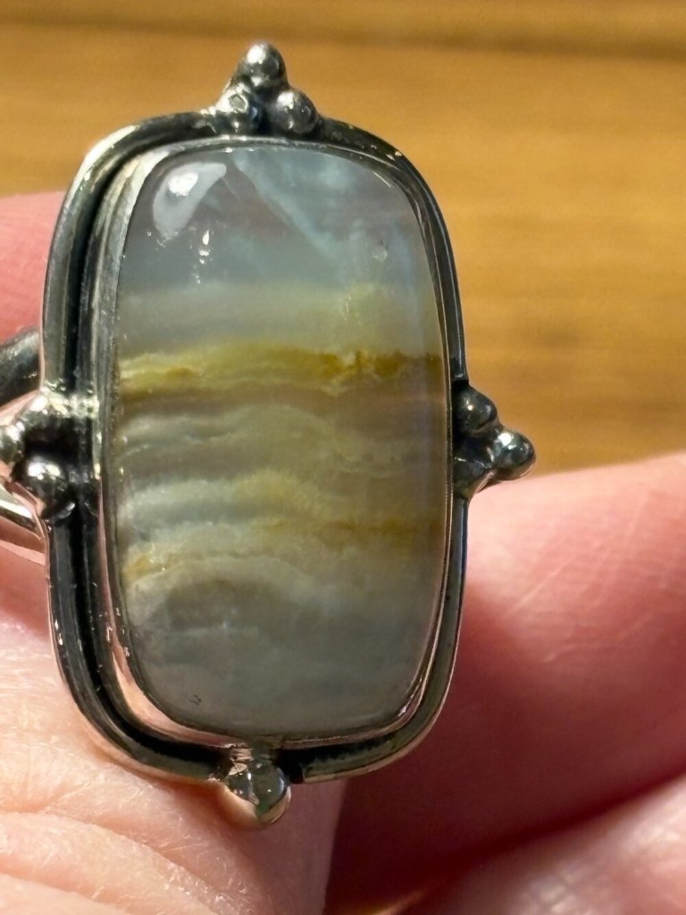 Genuine Blue Calcite Gemstone in Sterling Silver Ring, Size 7-1/4